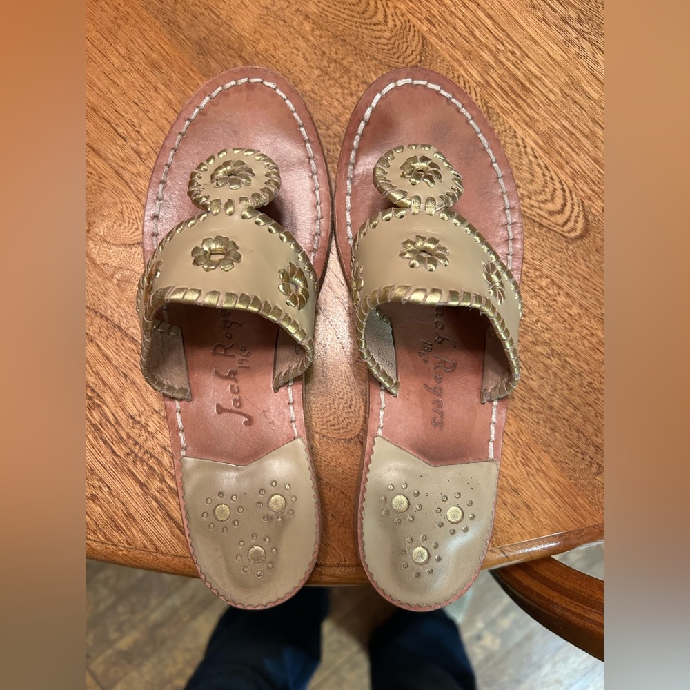 Jack Rogers Beige Leather Slide Sandals